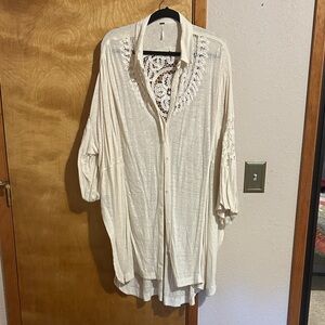Free People Cream Lace-Back Button-Front Cardigan